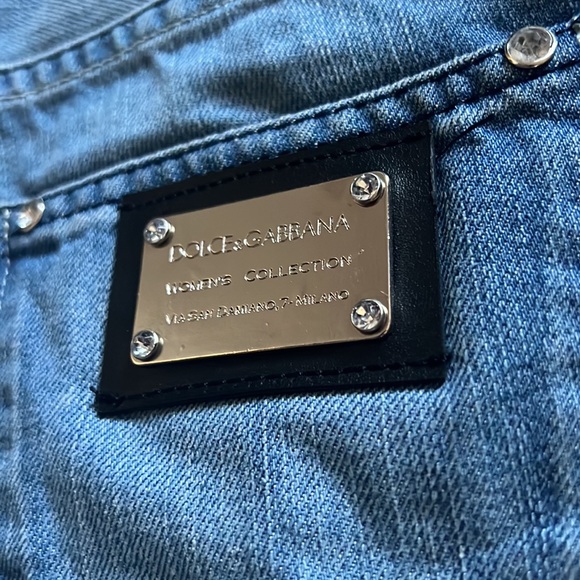 Dolce & gabbana jeans straight leg denim crystal accent buttons silver emblem - Picture 4 of 9